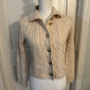 J. Crew NWT Cropped Cream Cable Knit Gold Button Cardigan XXS Wool Alpaca‎ Luxe